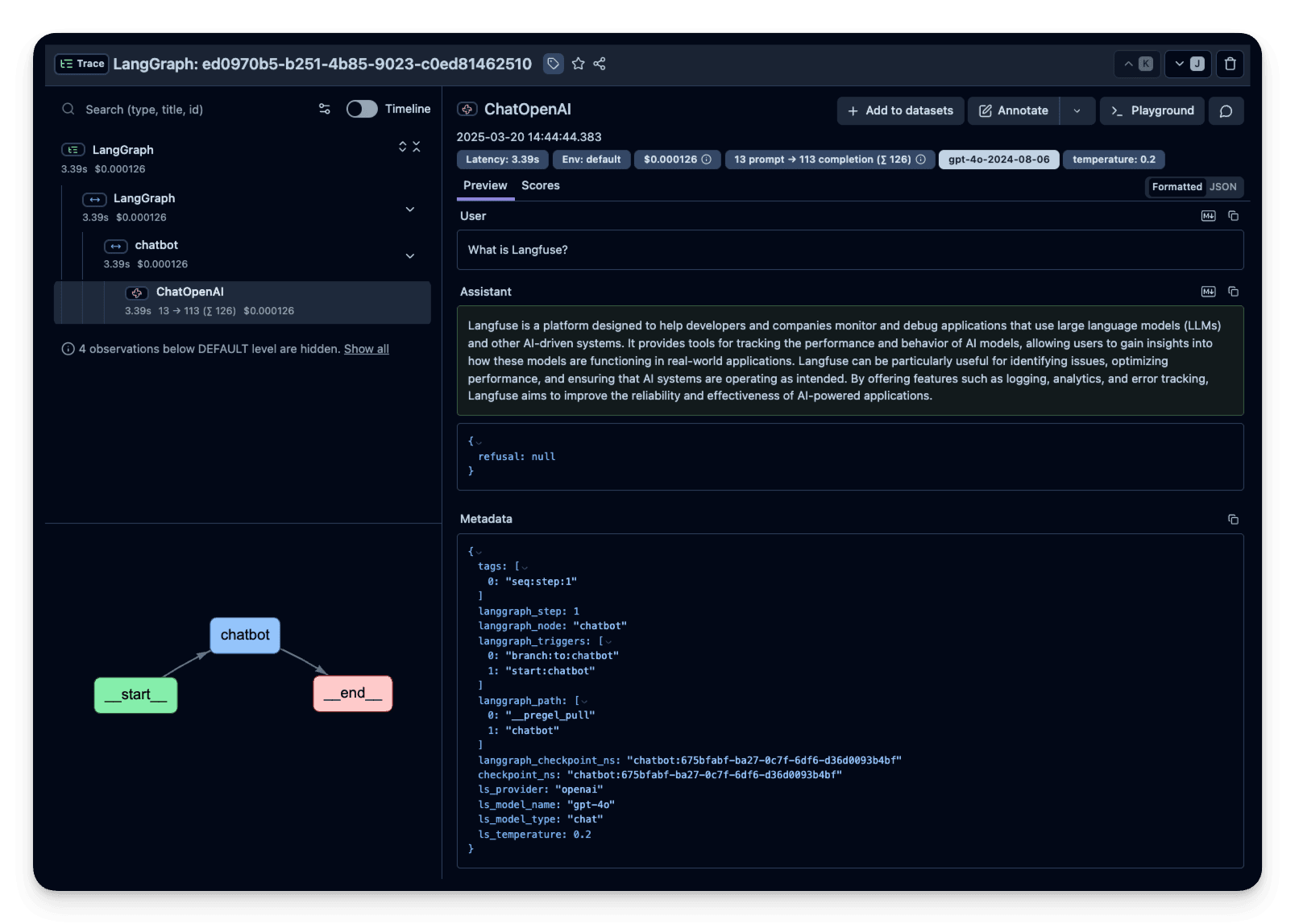 Example trace in Langfuse