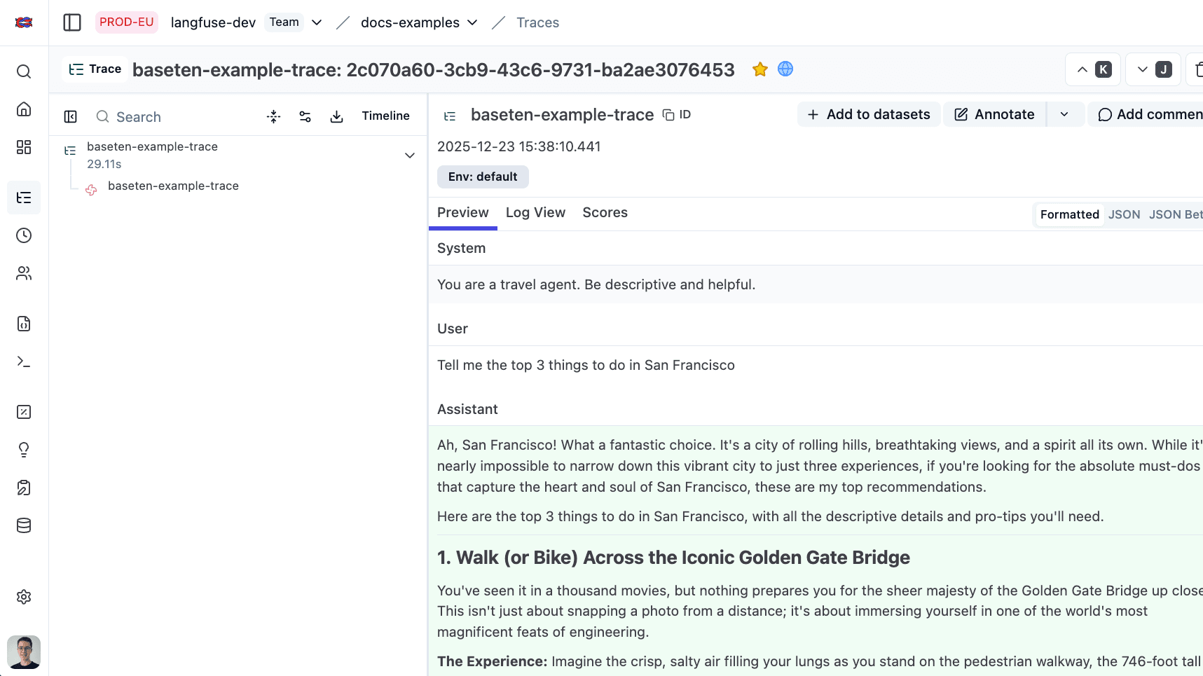 Langfuse Trace Example